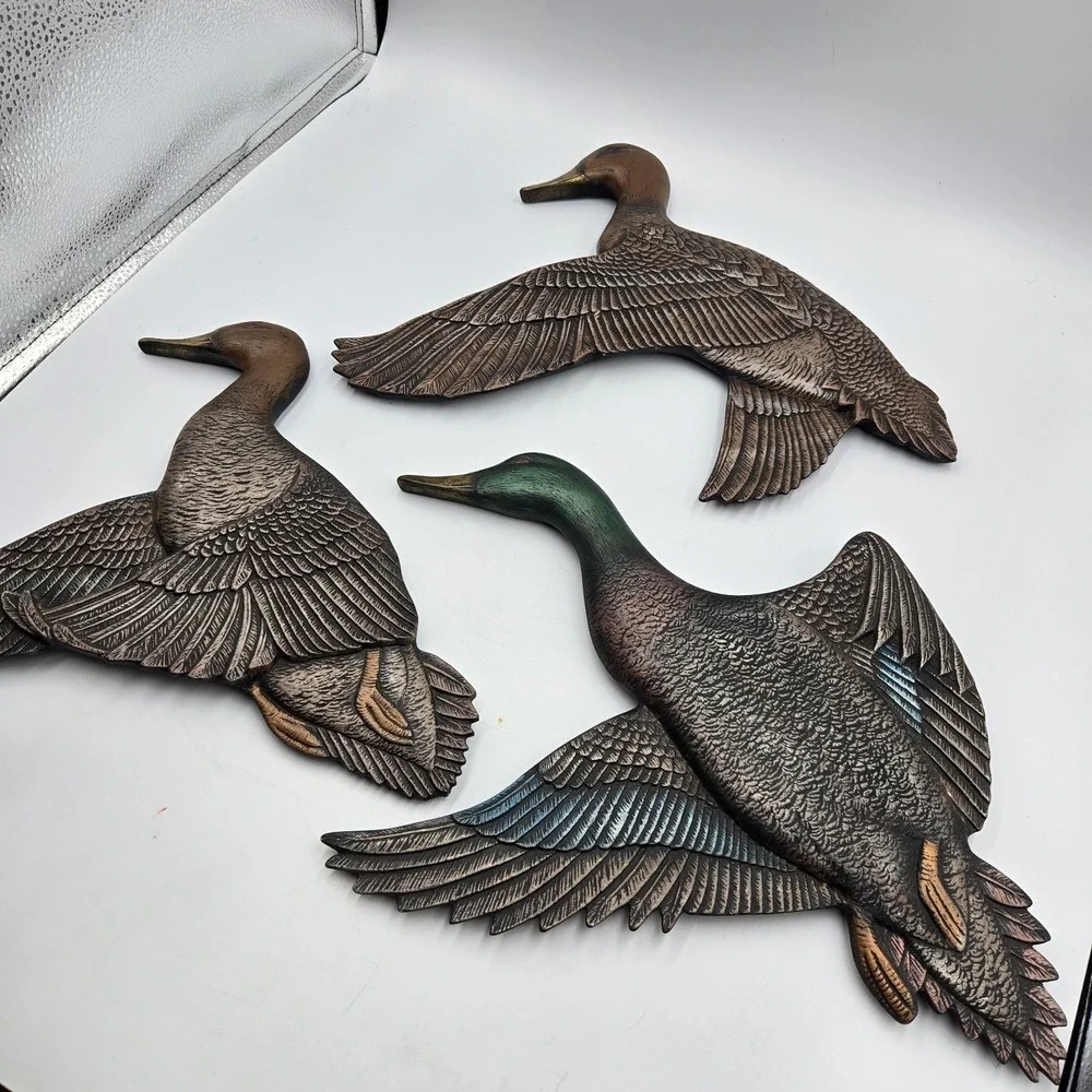 Vintage Mallard Duck Wall Hangings Ceramic Atlantic Mold Hand Painted 1965 Set 3